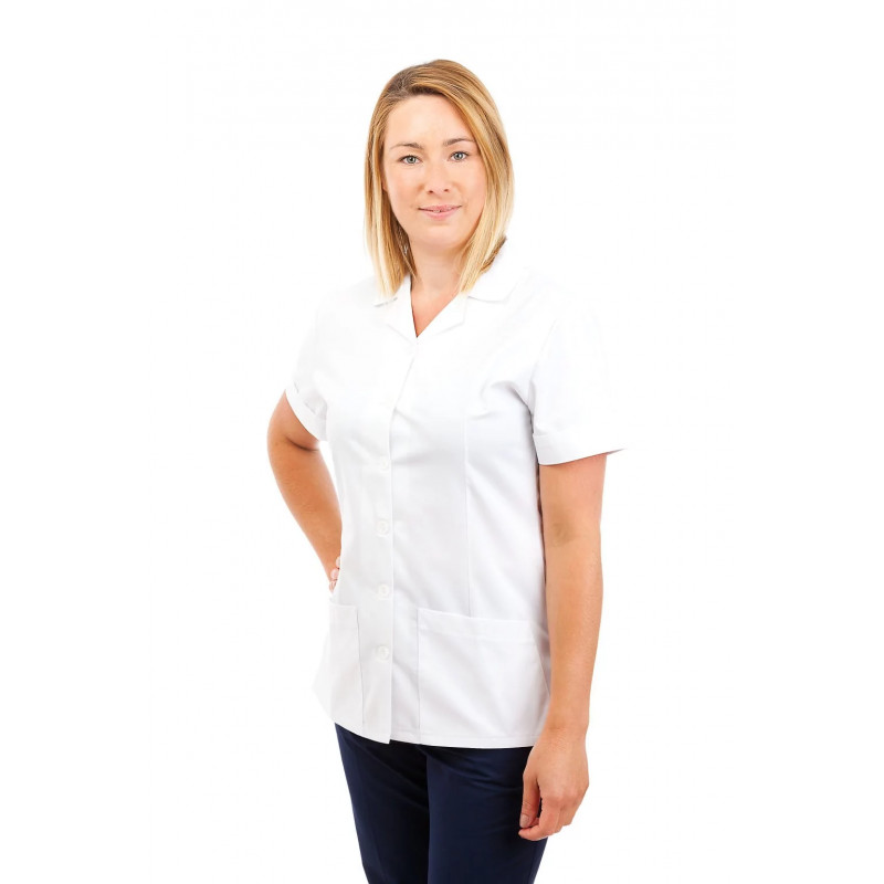 White - Nurses Uniform Tunic Revere Collar T01 T01