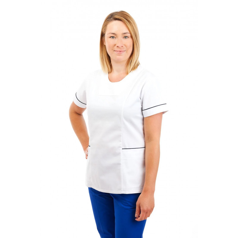 T04 White - Nurses Uniform Fitted Scrub Round Neck T04