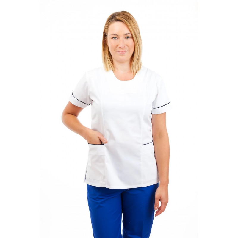 T04 White - Nurses Uniform Fitted Scrub Round Neck T04