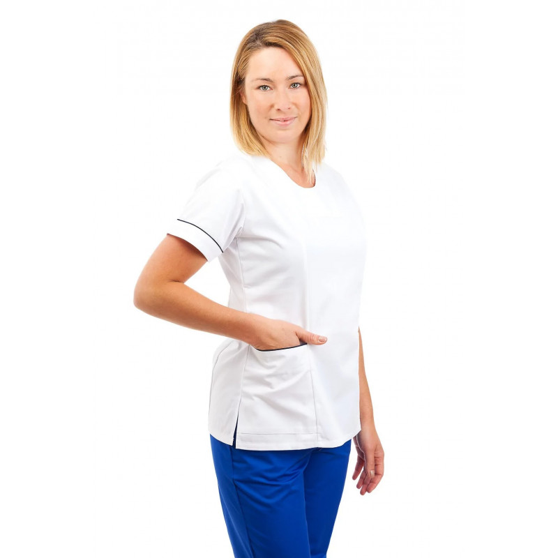 T04 White - Nurses Uniform Fitted Scrub Round Neck T04