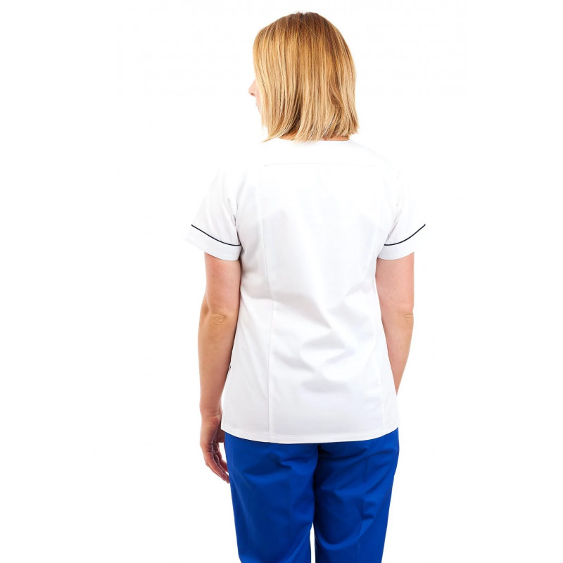 T04 White - Nurses Uniform Fitted Scrub Round Neck T04