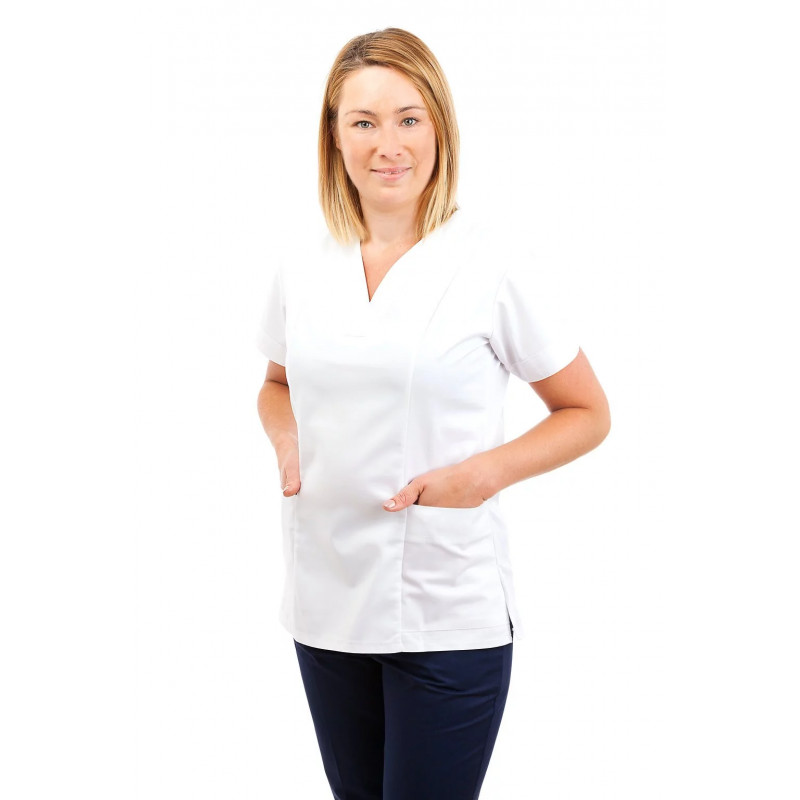 Nursing Uniforms Fitted Scrub V Neck T05 - white