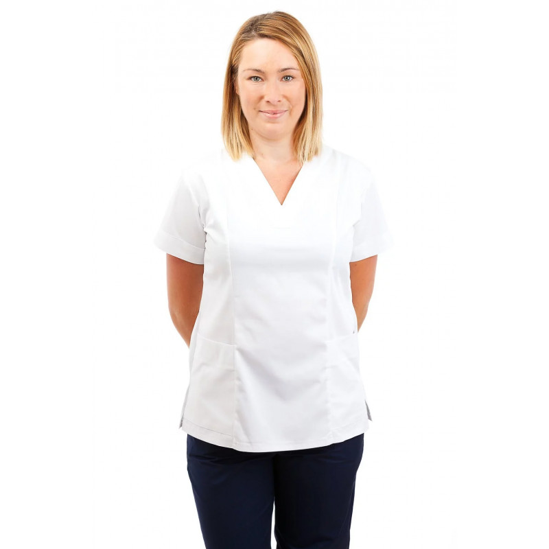 Nursing Uniforms Fitted Scrub V Neck T05 - white