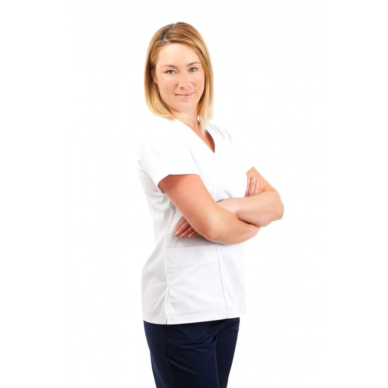 Nursing Uniforms Fitted Scrub V Neck T05 - white