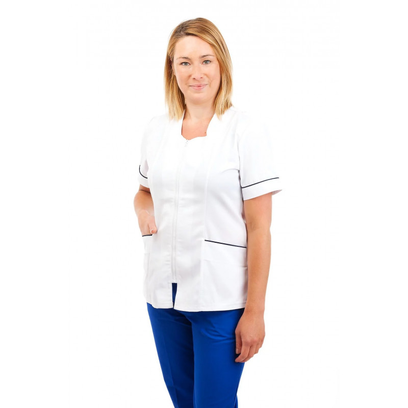 White - Nursing Ladies Tunic Sweetheart Neckline with Zip T06 T06