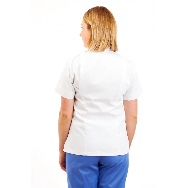 White - Nurses Top Mandarin Collar cut away front T09 T09