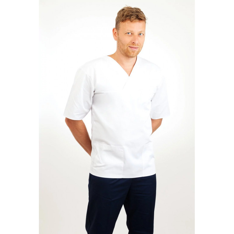 V Neck Classic Male Nursing Uniform - white -  T21