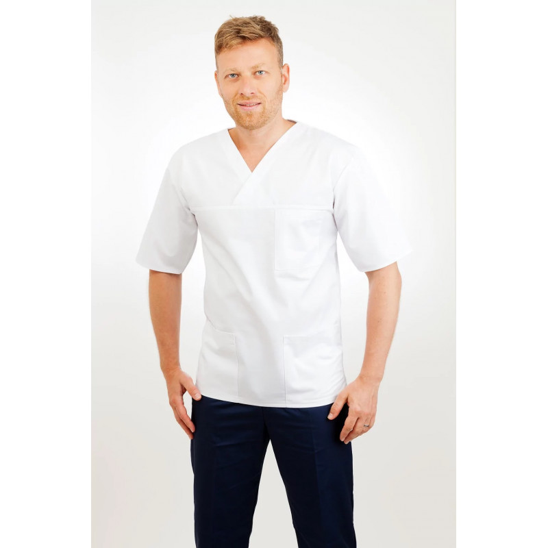 V Neck Classic Male Nursing Uniform - white -  T21