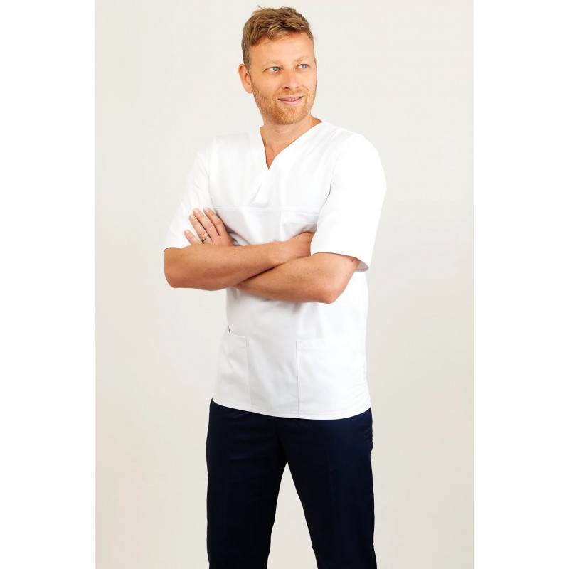 V Neck Classic Male Nursing Uniform - white -  T21