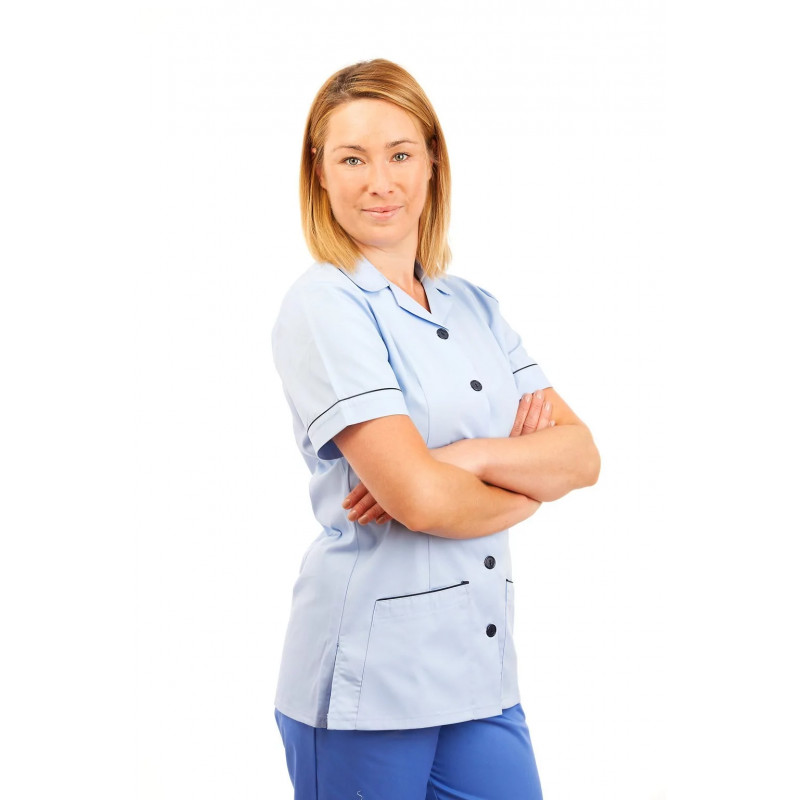 Sky Blue Nursing Uniform with Revere Collar | Nursing Tunics Ireland