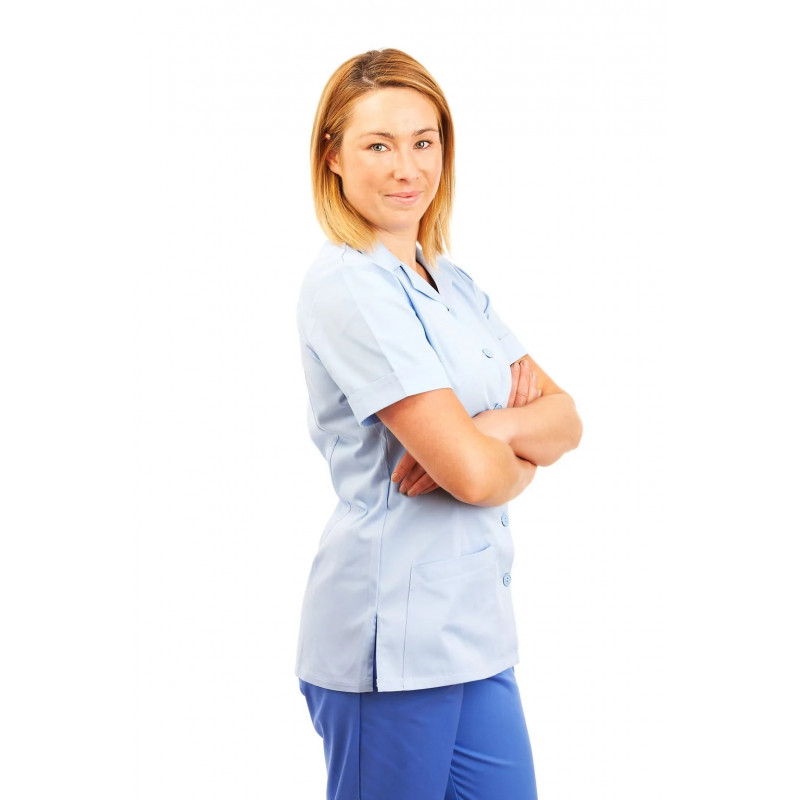 Sky Blue Nursing Uniform with Revere Collar | Nursing Tunics Ireland