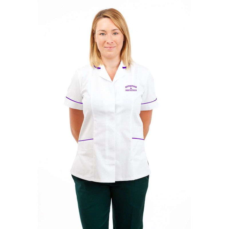 Nutrition and Dietetics Uniform Round Collar Concealed Buttons T16 T16-NUTR-WHITE