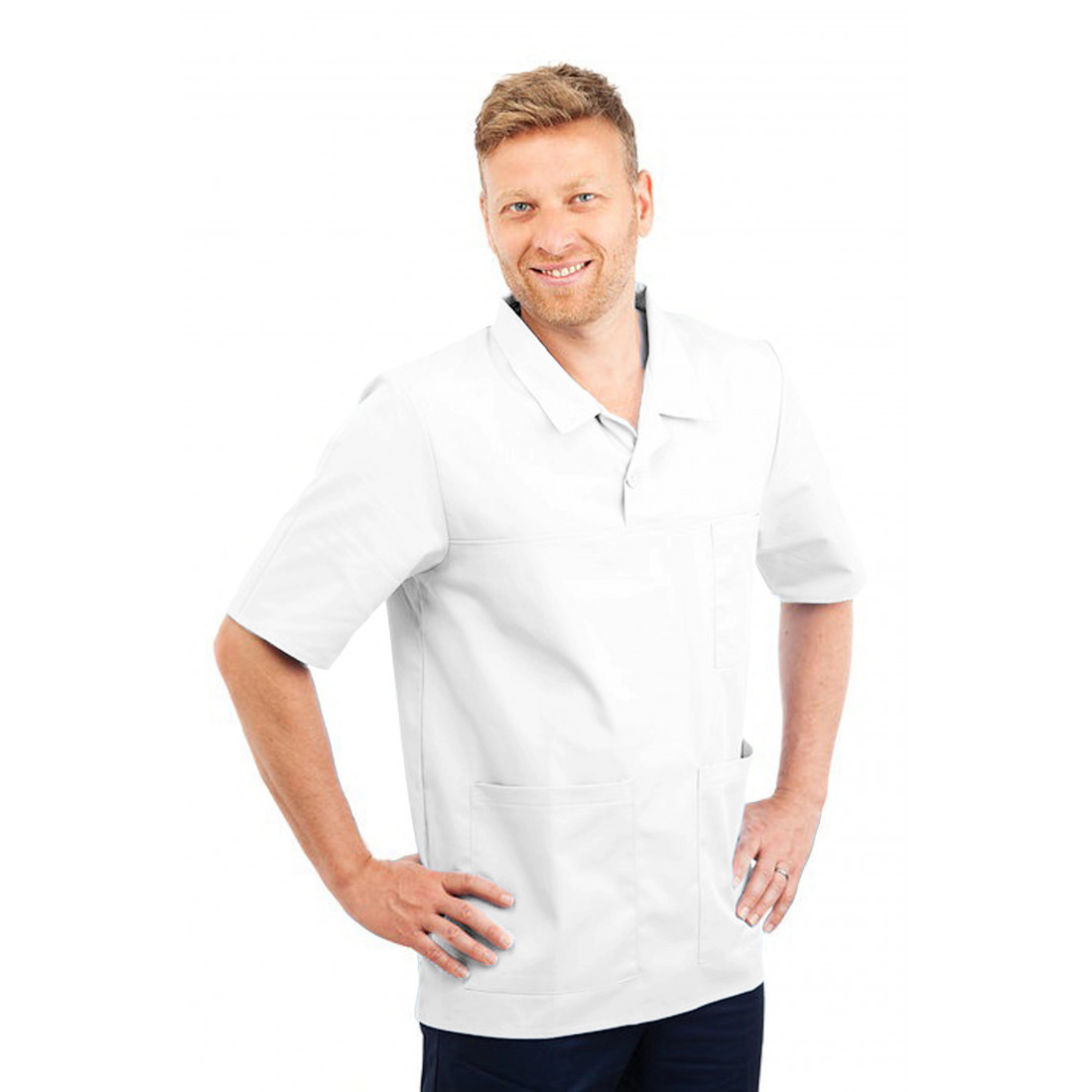 T22 White - Nurses Top Revere Collar Male T22