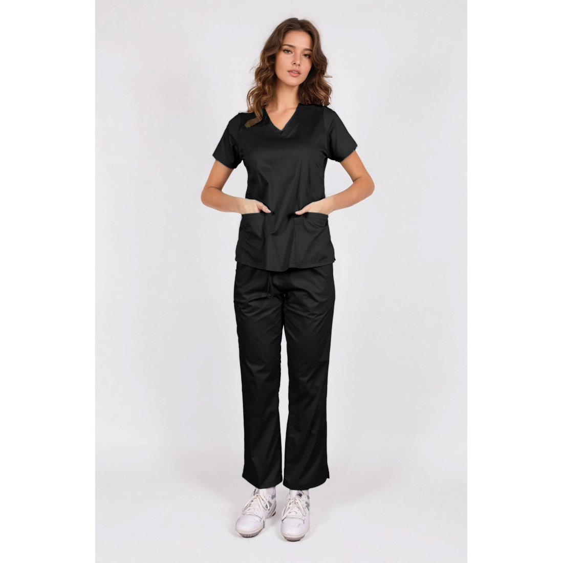 Scrub Top Ultra Flex Soft Touch Niamh Front  Black