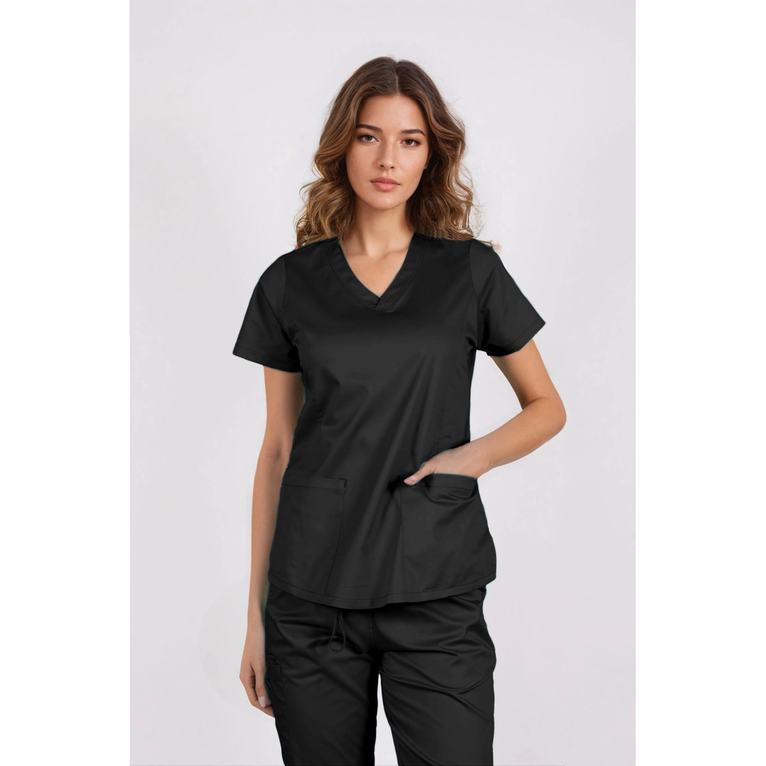 Scrub Top Ultra Flex Soft Touch Niamh Front Close-up Black