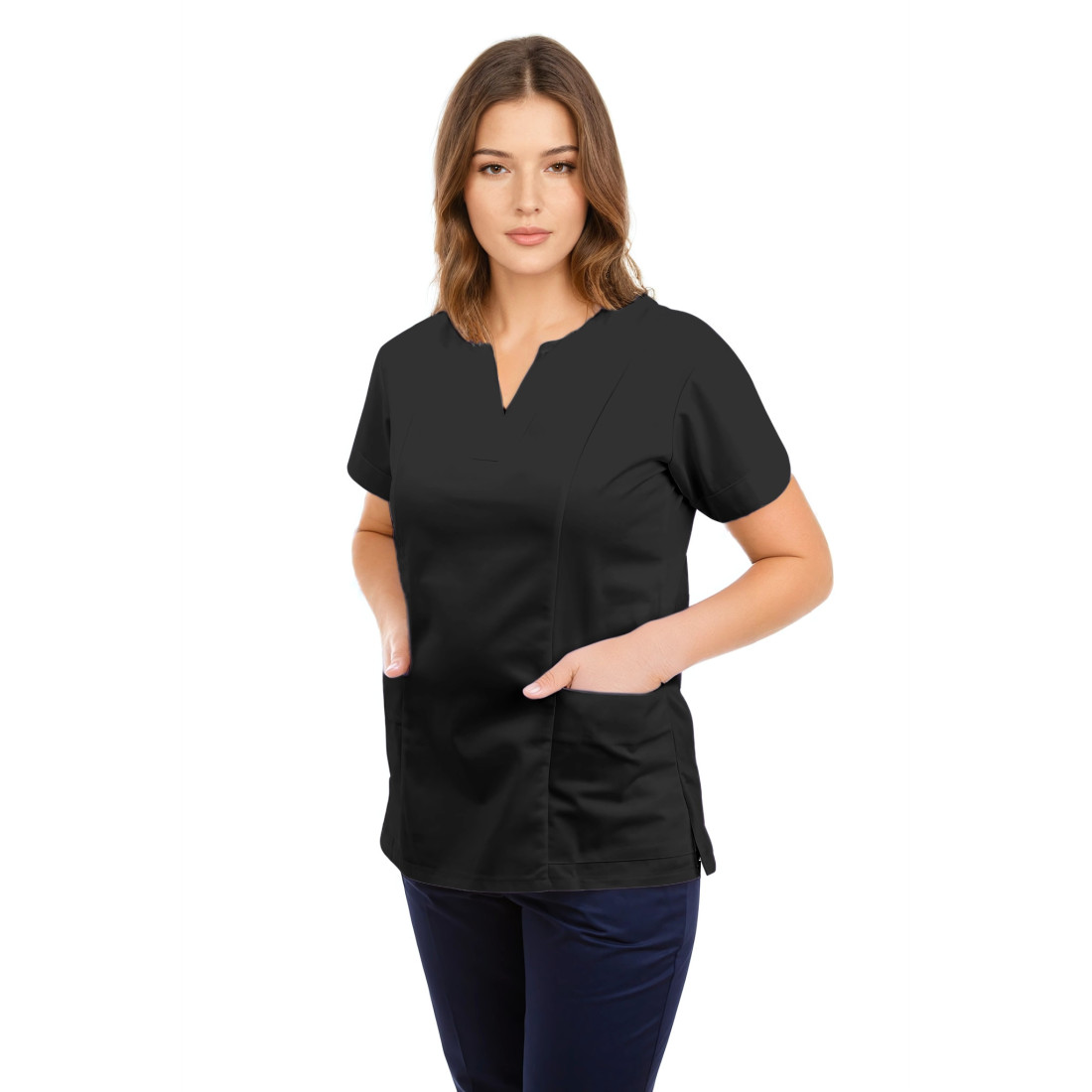 Female Scrub Top Ultra Flex Soft Touch Giselle Side Black