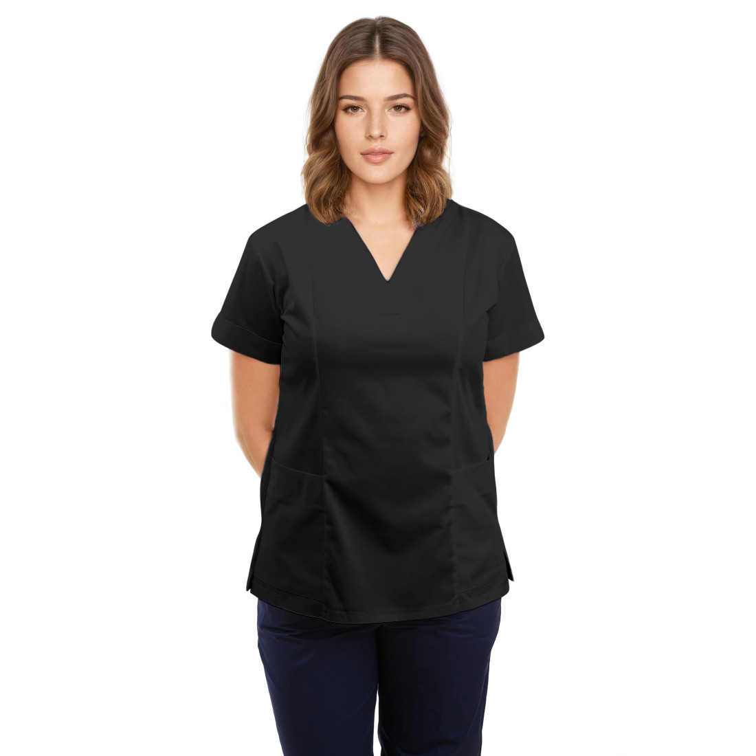 Female Scrub Top Ultra Flex Soft Touch Giselle Front Black